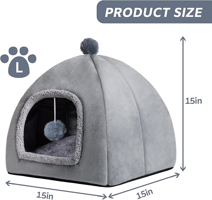 Cat Bed Cave for Indoor, Suitable for Cat Dome Bed, Hideaway Bed for Indoor Cats with Removable Mattress for Kittens. Cat Tent House for Dual Use (L:15"x15")