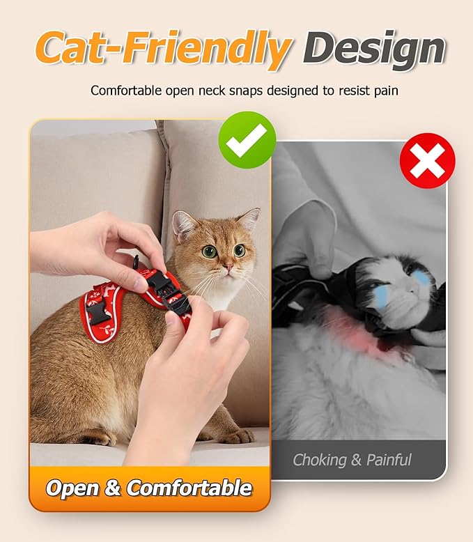 Halypet Cat Harness and Leash Set [MAX Safety 4th-Gen Upgrade] Escape Proof Adjustable Cat Leash Comfortable Soft Vest Easy to Wear Kitten Harness with Reflective Strip for Cats Walking, XS Ruby Red