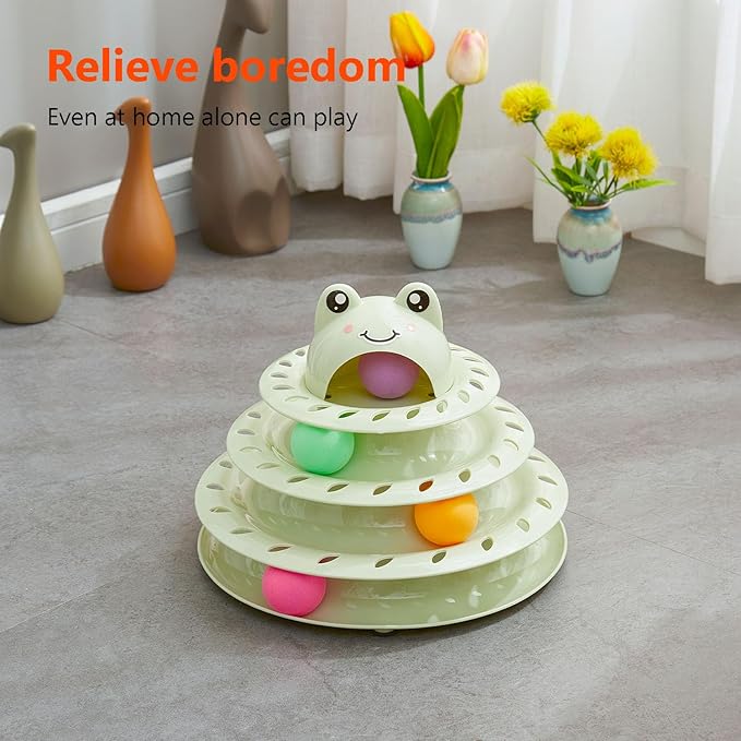 Cat Toys, 4-Level Turntable Ball Track Interactive Cat Toy for Indoor Cats, Self Play Fun Roller with Colorful Rotating Ball Puzzle Exercise Kitten Toys (Green)