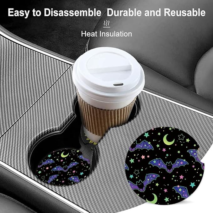 Absorbent Car Cupholder Coaster 2 Pack, Cute Car Coasters with a Finger Notch for Women & Men,2.56" Ceramic Stone & Non-Scratch Cork Base Drink Coasters, Cute Auto Accessories Gifts