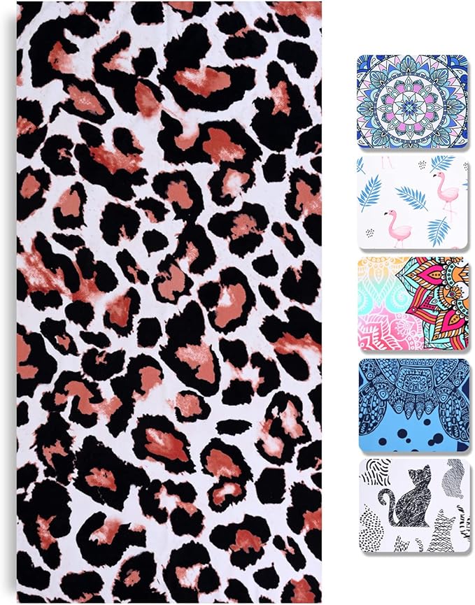 LIVILAN Small Leopard Cheetah Print Beach Towel, 24”x48”, Microfiber, Lightweight, Thin, Quick Dry, Sand Proof, Ideal for Swim, Bath, Pool, Unique Black and White Leopard Print Gifts for Women, Kids