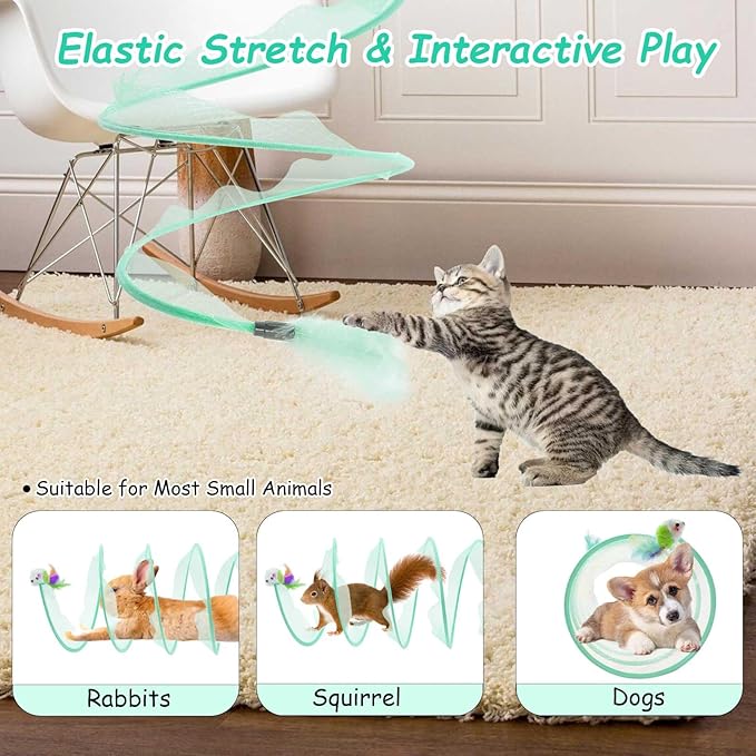 Cat Tunnel, 1PCS Folded Cat Tunnel Toy, Yellow Kitten Tube Cat Springs for Indoor with Feather, Mouse Toys Interactive Cat Toy Tunnel Self-Happy Cat Toys, S-Type Collapsible Tent Cyan