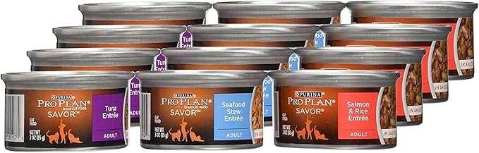 Purina Pro Plan High Protein Wet Cat Food Variety Pack, Complete Essentials Seafood Favorites - (2 Packs of 12) 3 oz. Cans