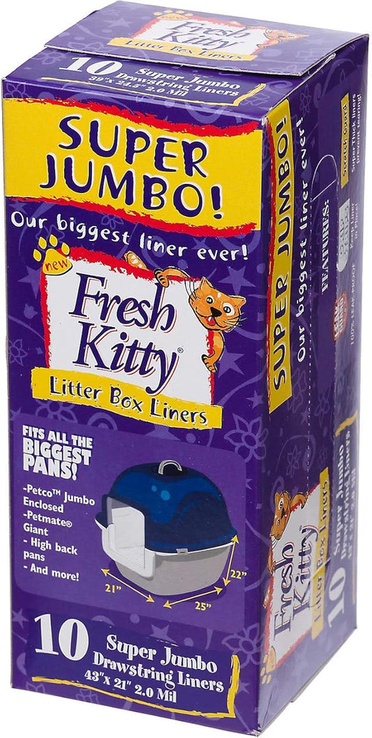 10 Count Fresh Kitty Litter Box Liners Super Thick, Durable, Easy Clean Up Jumbo Drawstring Scented, Bags for Pet Cats