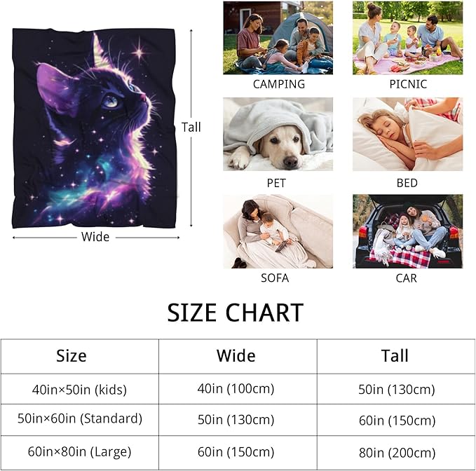 Cat Gifts Blanket, Cat Gifts for Women Girls Kids Cat Lovers, Black Cat Gifts, Cat Mom Gifts, Funny Galaxy Cat Blanket, Pink Purple Space Cat Sparkle Starry Stars,50"x40"