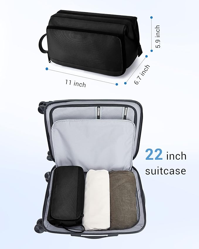 BAGSMART Toiletry Bag for Men, Wide Opening Dopp Kit Water Resistant Shaving Hygiene Organizer for Bathroom, Travel Essentials, Black