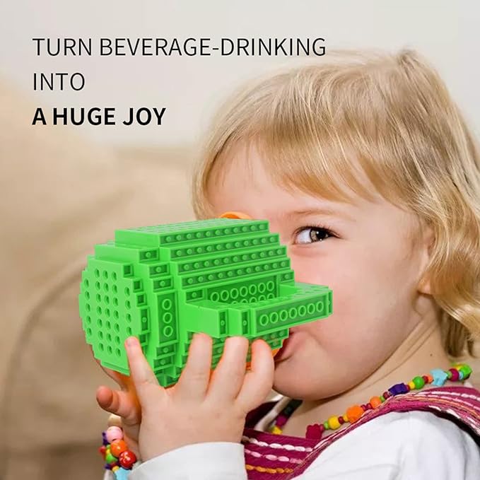 Build-on Brick Coffee Mug, Funny DIY Novelty Cup with Building Blocks Creative for Kids Men Women Xmas Birthday (Green)