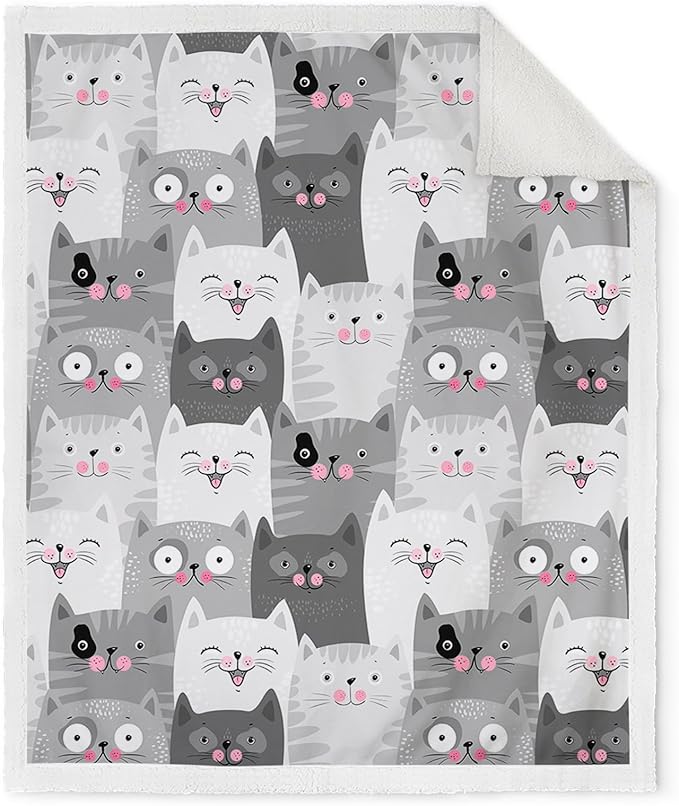 Jekeno Cat Soft Blanket Gifts for Women Mom Birthday Christmas Valentines Ideas Presents Decor Home Bedroom Living Room Cozy Plush Sherpa Throw for Cat Lovers Kids Teen Adults 50"x60"