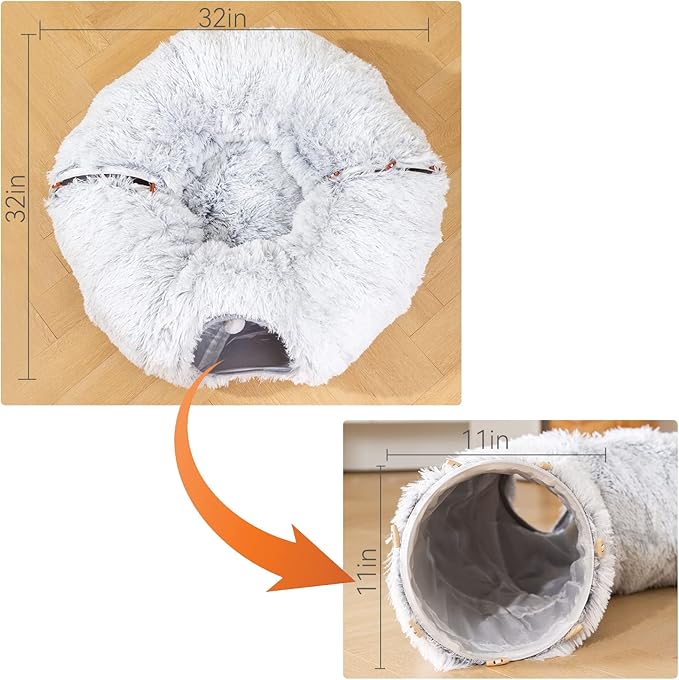HIPIPET Plush Cat Tunnel with Cat Bed for Indoor Cats,Multifunctional Cat Toys for Small Medium Large Cat.