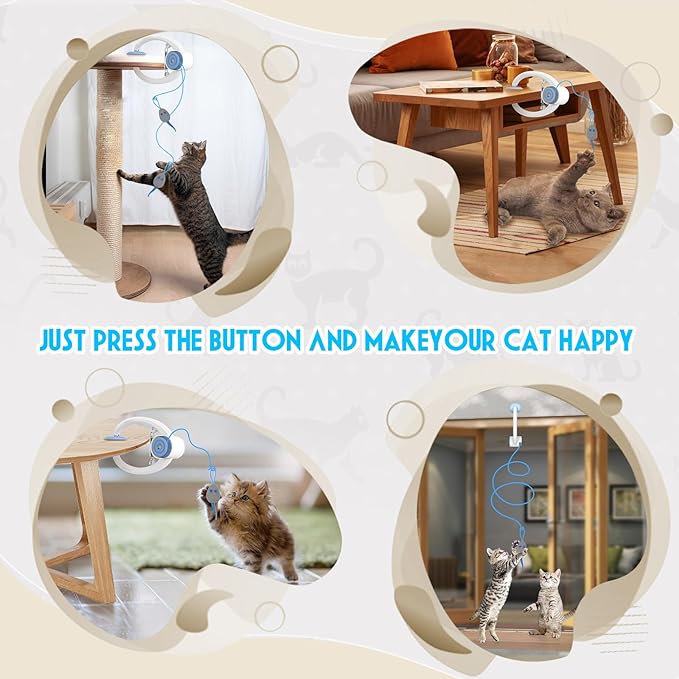 Cat Toy Interactive for Indoor Cats, Smart USB Rechargeable Door Hanging Automatic Retractable Kitten Toys, Teaser Electronic Self Play Feather Cat String Toy Attached with 3 Catnip Mice White
