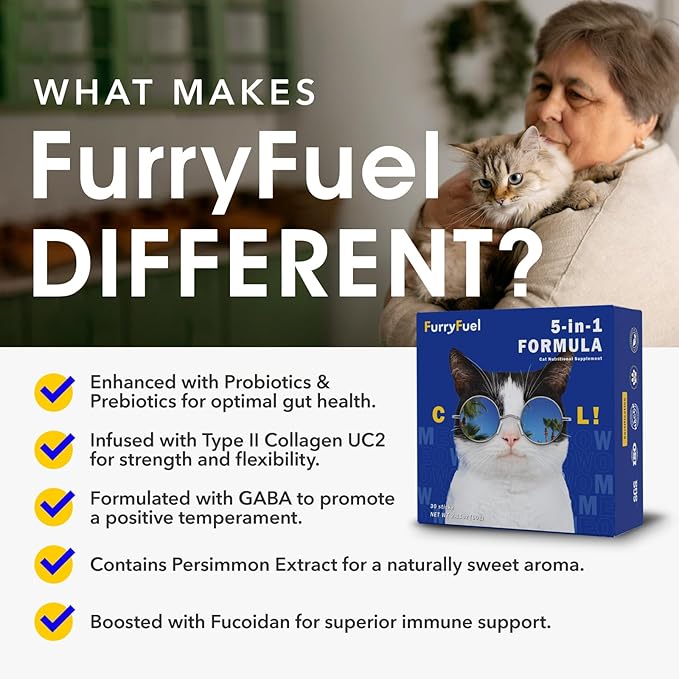 5-in-1 Cat Probiotic Powder Supplement, Vet-Formulated Probiotics + Prebiotics, 5 Billion CFUs for Digestive Support & Health | Cat Vitamins, Nutritions 30 Sticks (Chicken, No Corn or Wheat)