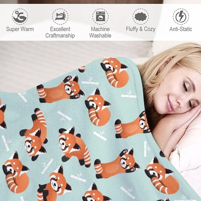 Red Panda Blanket Warm Cozy Red Panda Bamboo Flannel Throw Blanket for Travel Living Room Home Kids Adults 60"X50"