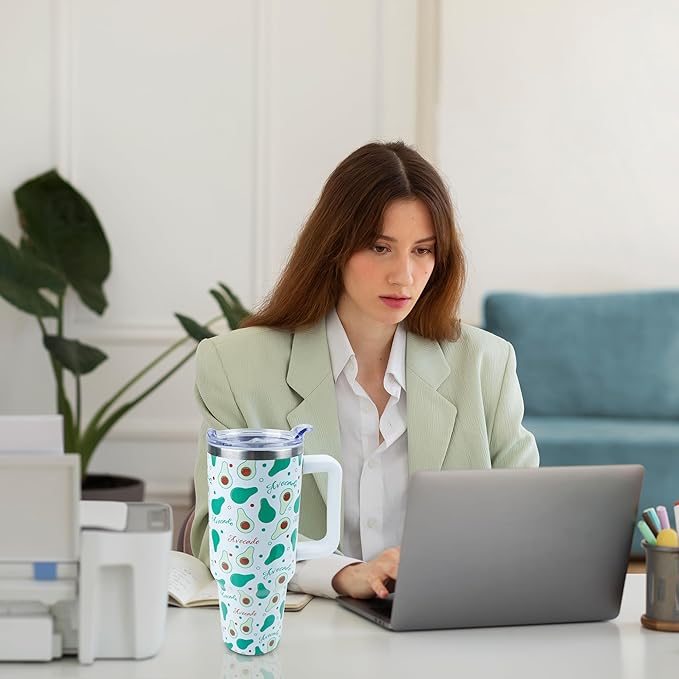 40 oz Tumbler with Handle and Straw, Stainless Steel Insulated Cup with Leak Proof Lid and Straw Lid, Keep Drinks Cold and Hot for Hours(Avocado)