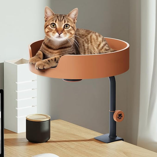 Cat Bed Desk Nest with Teaser,Easy Installation Shelf,Sturdy Frame,Removable Cushioned Cushion, Space Saving Design,Ideal for Side Table,Home Office,Fits Cats