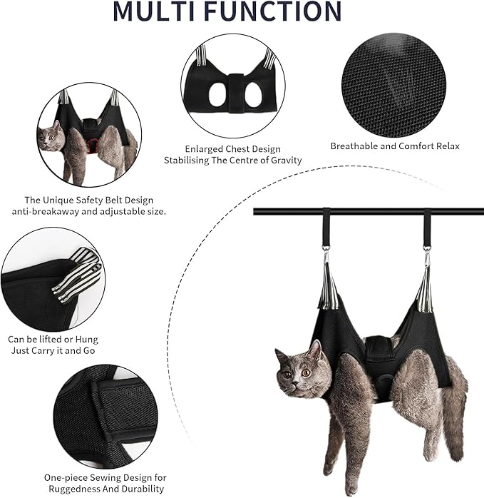 Cat/Dog Grooming Hammock Hanging Harness,Pet Grooming Restraint Sling with Wide Strap Anti Scratch&Bite,for Nail Trim/Take Eye/Ear Care with Nail Clipper/Nail File Pet Grooming Supplies Kit-XS