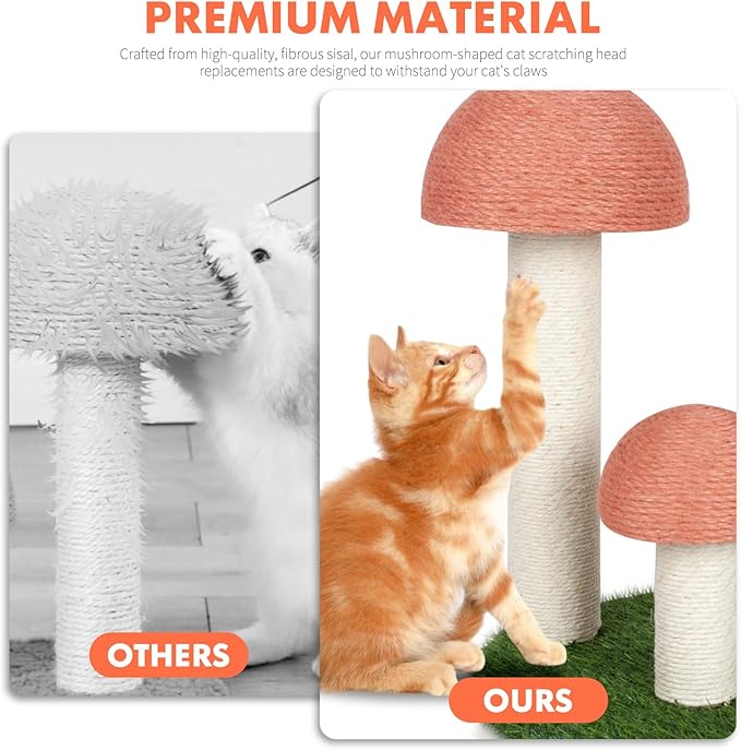 PowerKing Mushroom Cat Scratching Head Replacement - Natural Sisal Refill Parts with M8 Screws - Durable, Safe, and Decorative - Fits Most Scratching Posts Refurbishment (Pink)
