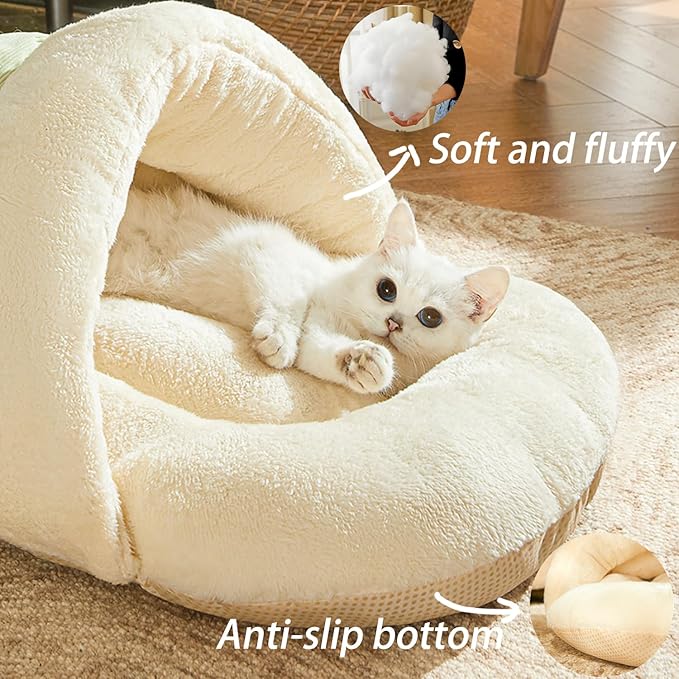 Cat Bed - Pet Slipper Cave Bed for Indoor Cats and Small Dogs, Self Warming, Cozy & Soft Plush, Anti-Slip & Durable, Washable for Kittens and Puppies Under 15 lbs (24"x16", M, Light Brown)