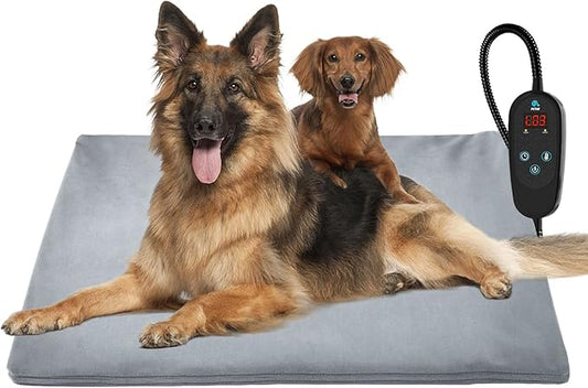 PETNF Pet Heating Pad Temperature Adjustment Heated Dog Pad Anti-bite Puppy Heating Pad with Timer Cat Heating Pad Indoor Waterproof Pet Warming Pad Electric Heated Bed Mat for Small/Medium/Large Dog