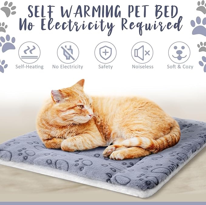 2 Pack Self Warming Cat Mat Self Heating Cat Pad Cat Bed Reversible Machine Washable Reflects Body Heat Warm Thermal Pet Pad Crate Blanket for Feral and Indoor Cat(Dog Paw,22" X 18")