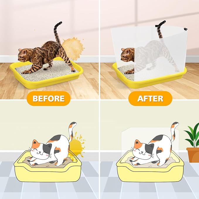 6 Pcs Cat Litter Box Pee Shields, Cat Litter Box Splash Guard for Open Top Litter Pan | Frosted | Easy Clean | 14.5"×11.5" (Litter Box Not Included)