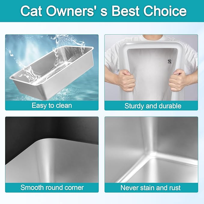 2 Pack Stainless Steel Litter Box with Lid, 24'' x 16'' x 12'' Extra Large Litter Boxes for Big Cats, XL Metal Cat Litter Box with High Sided, Enclosed Cat Litter Boxes with Litter Scoop