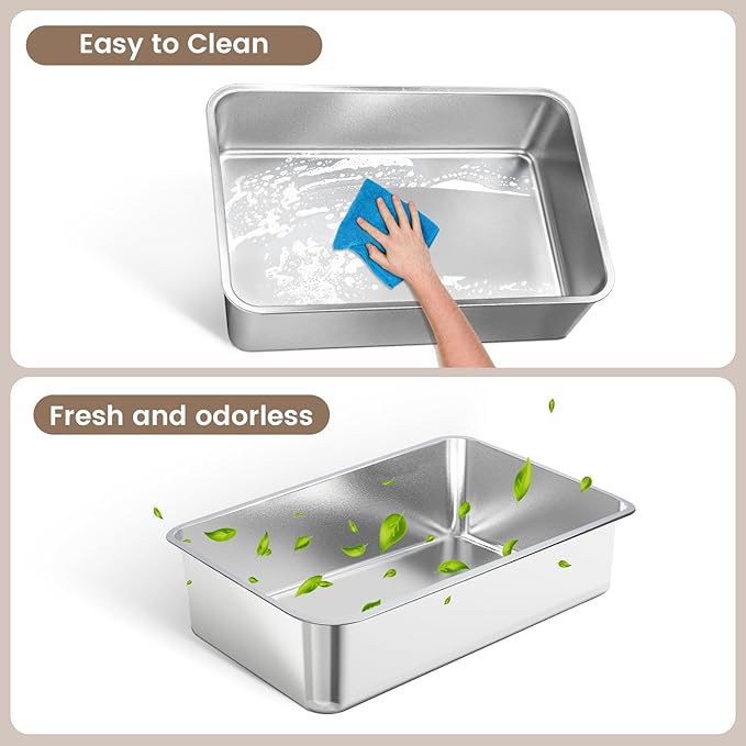 2 Pack 23.6"x16"x 6" Extra Large Stainless Steel Litter Box, XL Cat Litter Box with High Sides for Big Cat & Multiple Cats, Metal Cat Litter Pan Tray, Easy to Clean, Non-Stick, Rust Proof