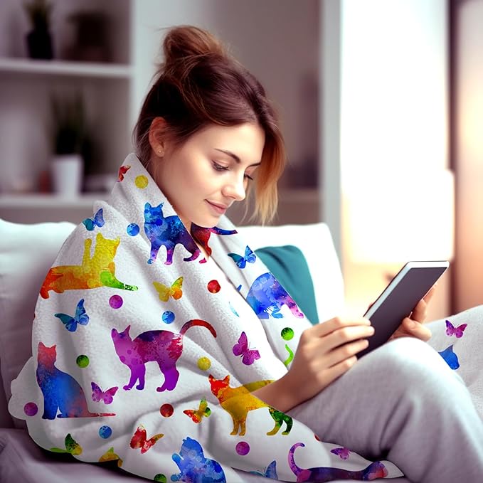 Cute Cat Blanket Super Soft Flannel Throw Blanket Bedding Cat Gifts for Cat Lover Woman Kids Adults 80"x60"