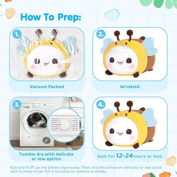 Cute Cat Bee Plush Pillow, Kawaii Plushies Cat Honeybee Stuffed Toy, Kitten Plushies with Honeybee Outfit Costume, Soft Squishy Birthday Gifts for Kids & Girls (16 Inch)