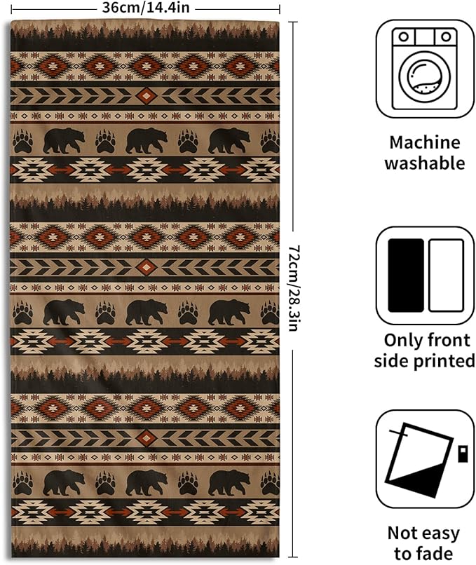 Brown Bear Forest Hand Towels Set of 2 Ethnic Tribe Soft Absorbent Decorative Fingertip Towels for Bathroom Home Kitchen Hotel Spa Gym