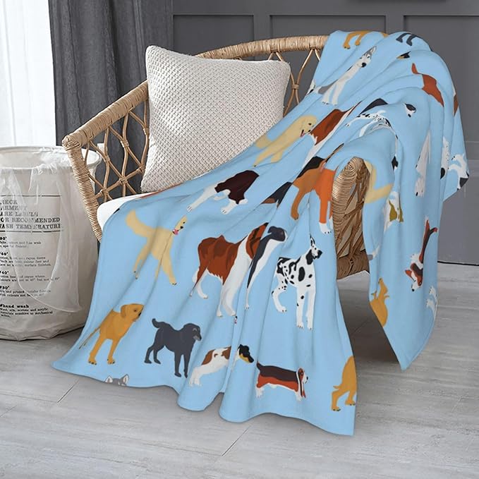 Kids Cute Dogs Puppies Print Blanket Throw 80"x60", Plush Flannel Blankets with Dogs On It, Soft Warm Decorative for Kids Women Adults Dog Lovers
