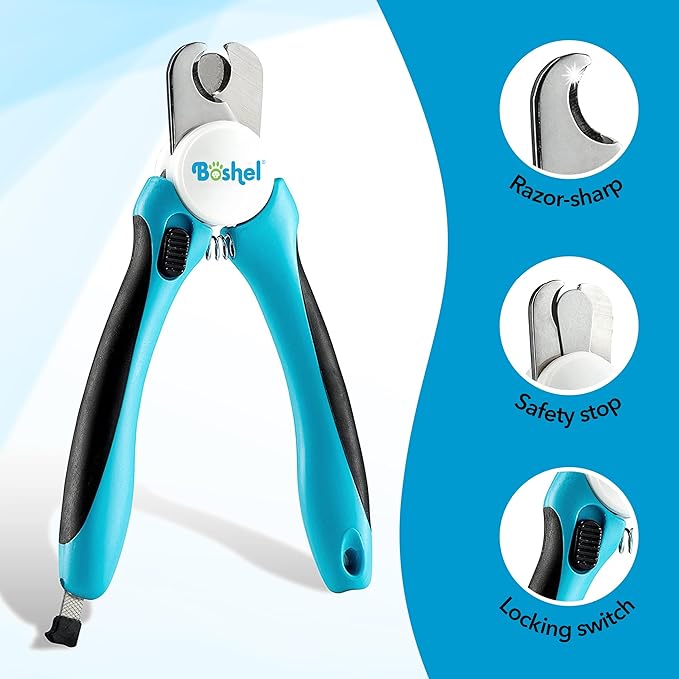 BOSHEL Dog Nail Clippers - Dog Nail Trimmers for Large Dog with Quick Sensor - Pet Nail Clippers for Dogs - Heavy Duty Pet Nail Trimmer with Safety Guard and Dog Nail File for Safe at Home Grooming