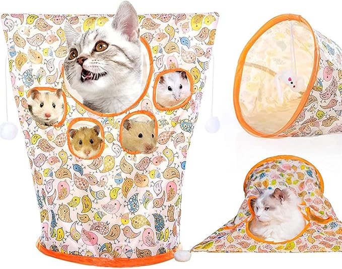 Cat Toys Tunnel Bag Toys Set, Fun Cat Tunnel Bag with 22pcs Rich Interactive Cat Toys, Cat Toy Gift Collection for Indoor Kittens or Cats, Interactive Cat Exercise Toys (Pink)