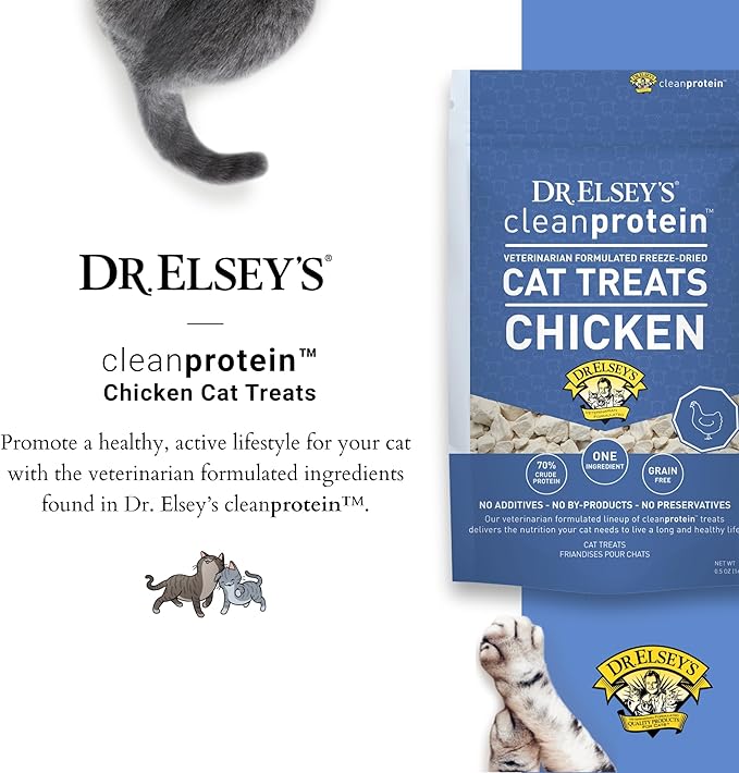 Dr. Elsey's Clean Protein Chicken Cat Treats - Freeze Dried Cat Food for All Cats - Chunky Healthy Cat Food w/Natural Ingredients, No Filler & Grains Cat Dry Food for Traning (0.5oz)