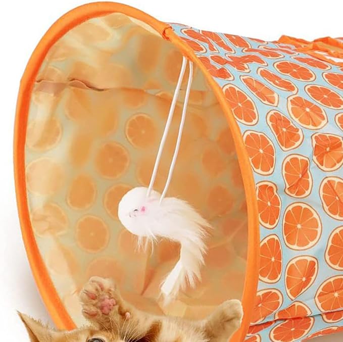 Cat Tunnel Toy,Cat Tunnel Bag for Indoor Cats,Foldable Interactive 5 Holes Crinkle Sounds Tunnel Cat Crinkle Bag for Small Medium Cat Play (Orange)