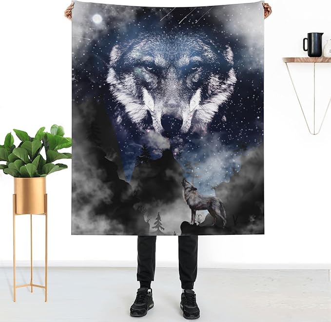 Wolf Soft Throw Blanket Flannel Fleece Blankets Warm Cozy Lightweight Fuzzy Blanket for Bed Sofa Couch Home Decor 60"X50"