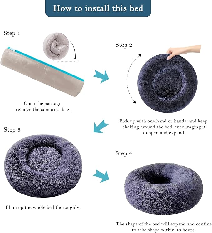 Cat Beds for Indoor Cats, Dog Bed, Cat Bed, Machine Washable, Fluffy Round Pet Bed Non-Slip, Autumn and Winter Warmth, Cuddler Cushion Self Warming (Grey, 30 inch)