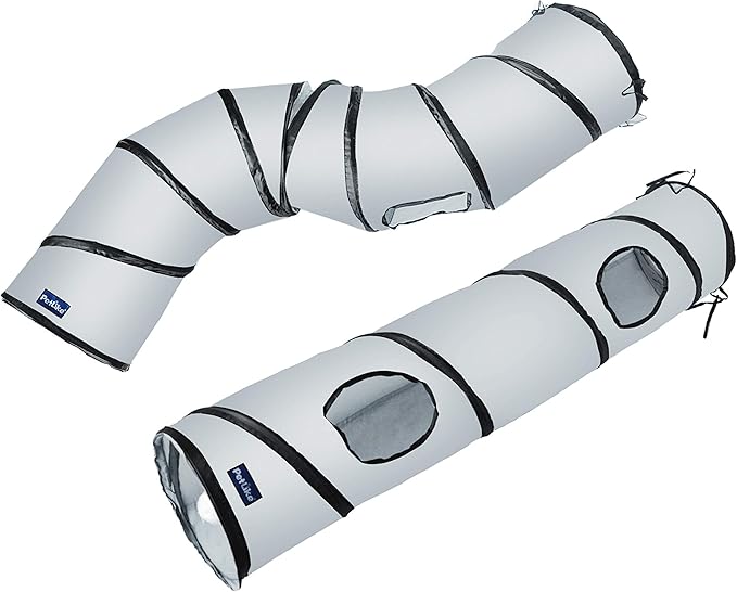 PetLike S Way Cat Tunnel Collapsible Pop-up Pet Tube Hideaway Play Toy with Ball (S Way and 1 Way, Grey)