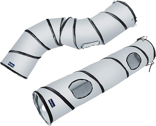 PetLike S Way Cat Tunnel Collapsible Pop-up Pet Tube Hideaway Play Toy with Ball (S Way and 1 Way, Grey)