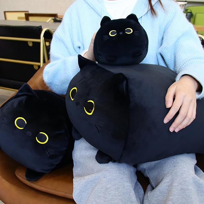 Black Cat Plush Pillow,13" Black Cat Stuffed Animals.Cute Black Cat Plushie,Kawaii Plush Cat Pillow,Stuffed Cat Toys for Kid,Black Cat Gift for Birthday Christmas