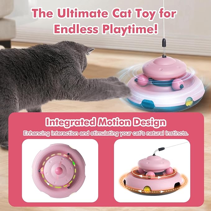 3-in-1 Interactive Cat Toy for Indoor Cats - Exciting Teaser Wand, Ball Track, and Whack-a-Mole Game - No Batteries Needed, Sturdy and Safe - Ultimate Mental and Physical Stimulation