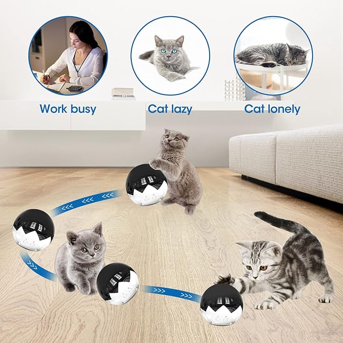 Cat Laser Toy Automatic, 3 in 1 Interactive Cat Feather Toy, Tumbler Ball Toy for Indoor Kitten, 3 Modes Laser with 360 Irregular Rotation, USB Rechargeable, Laser Safe