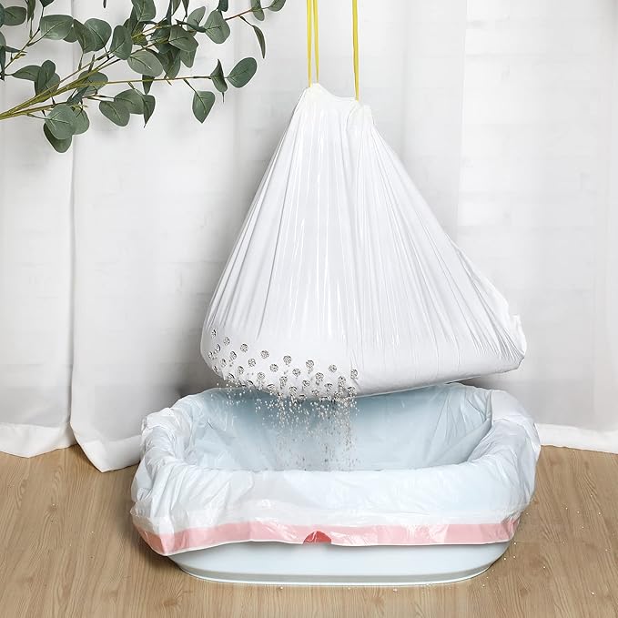 84 Count Large Sifting Cat Litter Bags 31 x 18 Inch Cat Litter Box Liners with Holes Drawstring Litter Box Liners Disposable Thick Scratch Resistant Cat Litter Bags for Pet Cat Litter Box