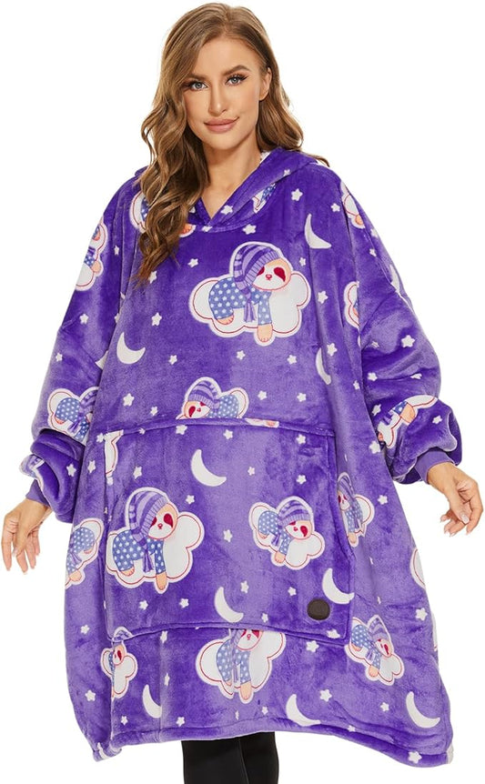 THREE POODLE Wearable Blanket Hoodie, Glow in The Dark Oversized Hoodie Blanket, Sherpa Hooded Blanket Sweatshirt for Adults Women Men Kids, Cozy Gifts