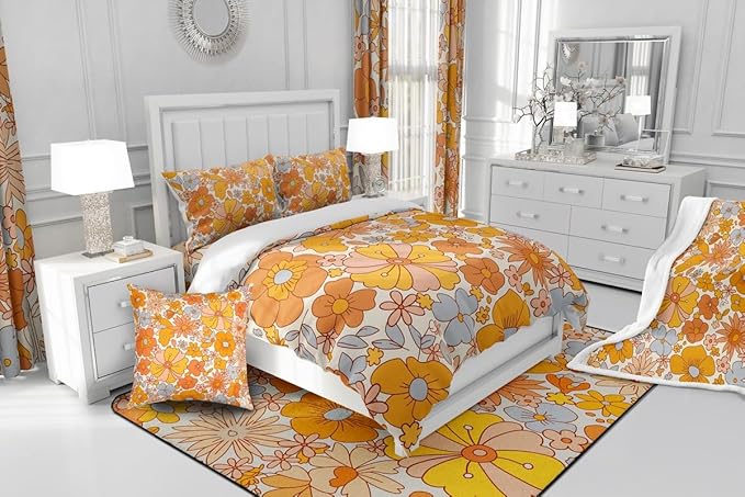 Erosebridal Hippie Flower Blanket Groovy Birthday Decorations Throw Blanket for Bed Cute Rainbow Floral Travel Blanket Twin Size for Girls Women Bedroom Decor Retro 70s Theme Fleece Blanket