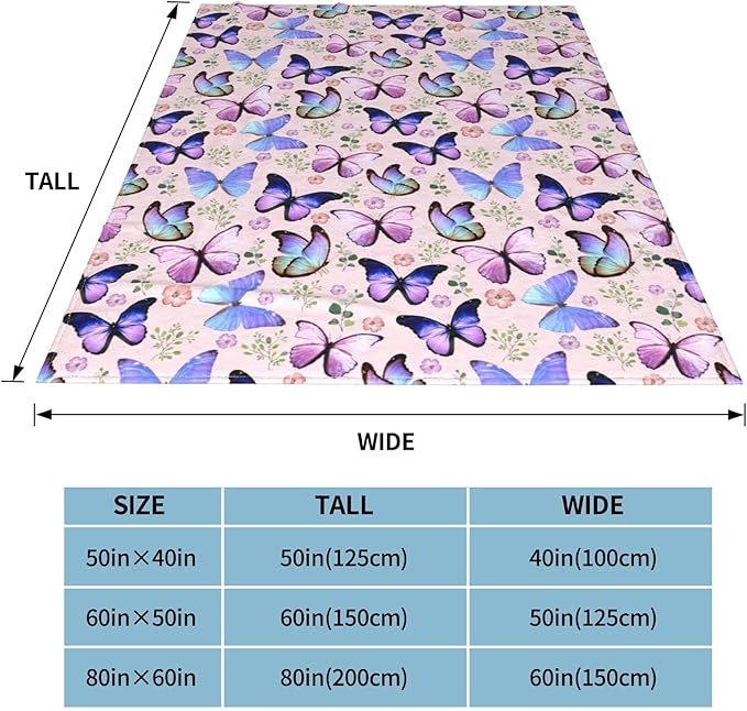 Butterfly Throw Blanket Soft Warm Flannel Fleece Bed Blanket Gift for Men Women Girls Boys Chair Couch 60"x50"