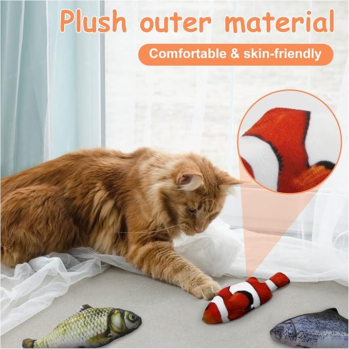 Andiker Cat Interactive Toys (3Pcs), Cotton Filled Catnip Fish-Shaped Toys for Indoor Cats, Cat Toy Set for All Breed Sizes