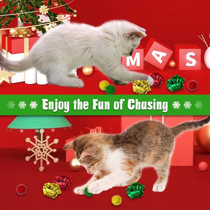 Cat Christmas Stocking, 10 Pack Christmas Cat Toys, Cat Gifts for Christmas, Interactive Cat Feather Toy with Catnip, Cat Ball Toys, Crinkle Balls for Cat, Mice Toys for Indoor Cats & Kitten