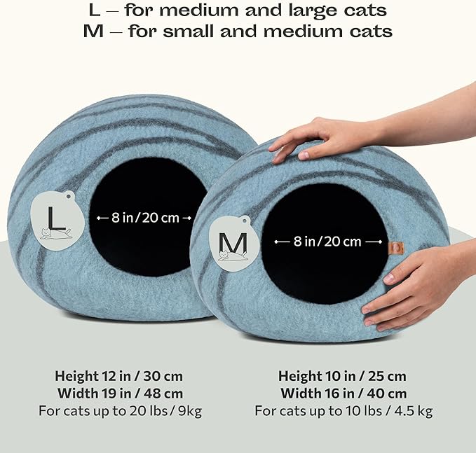 MEOWFIA Cat Cave – Premium Felt Cat Bed for Indoor Cats, Handmade 100% Merino Wool (Light Shades) (Medium, Aquamarine)