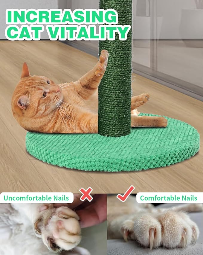Bdor Cat Scratching Post, Cactus Cat Scratcher with Nature Sisal Rope for Indoor Adults Cats and Kitten, Resistant Carpet Scratch Post, Green