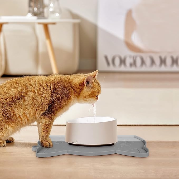 Coomazy Thicker Non-Slip Silicone Dog Mat with Raised Edge - Waterproof, Prevents Food Spills and Water Runoff (Gray, Medium)